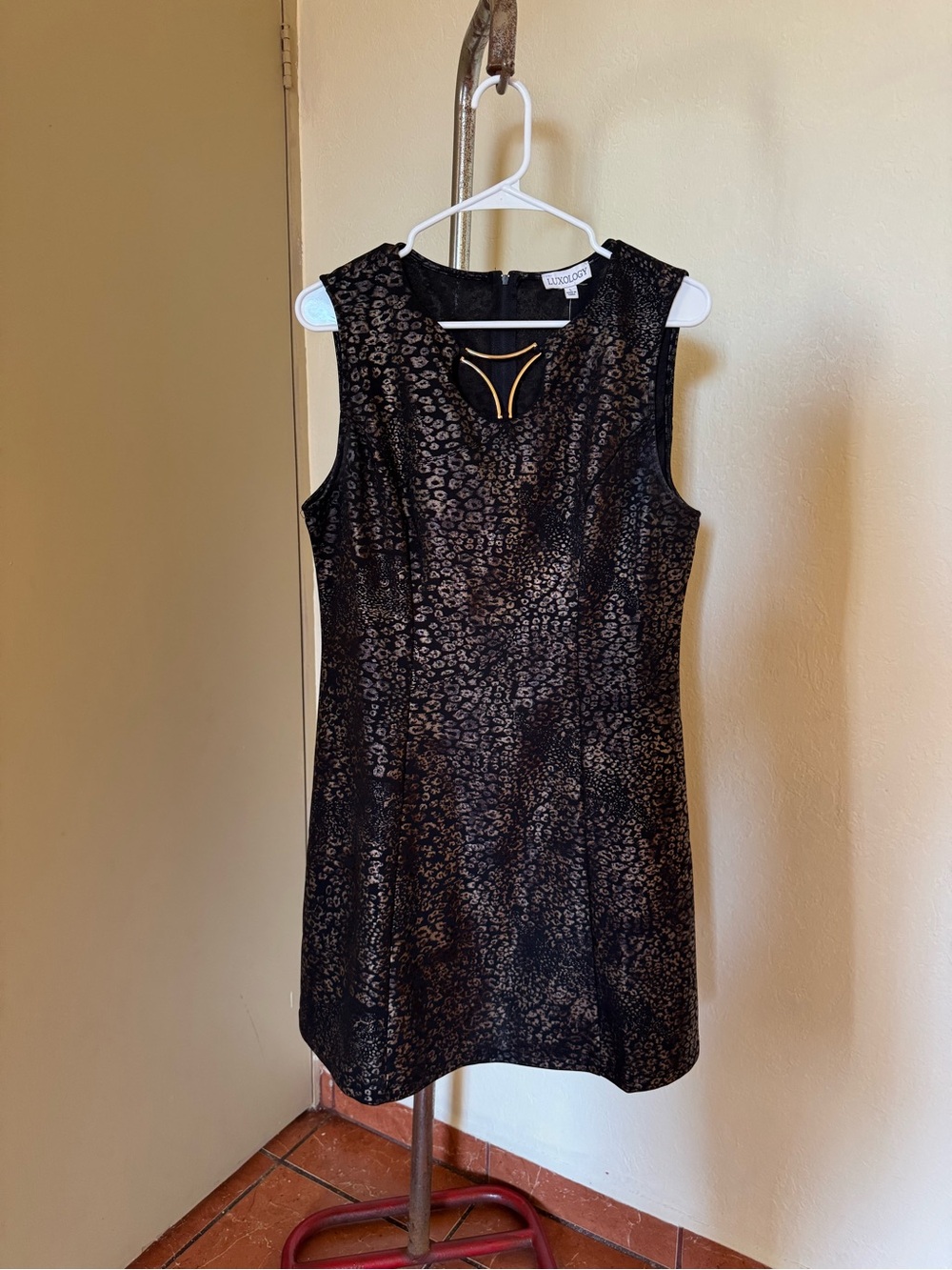 Luxology Black Metallic Leopard Print Mini Dress – Size L - Picture 2 of 7